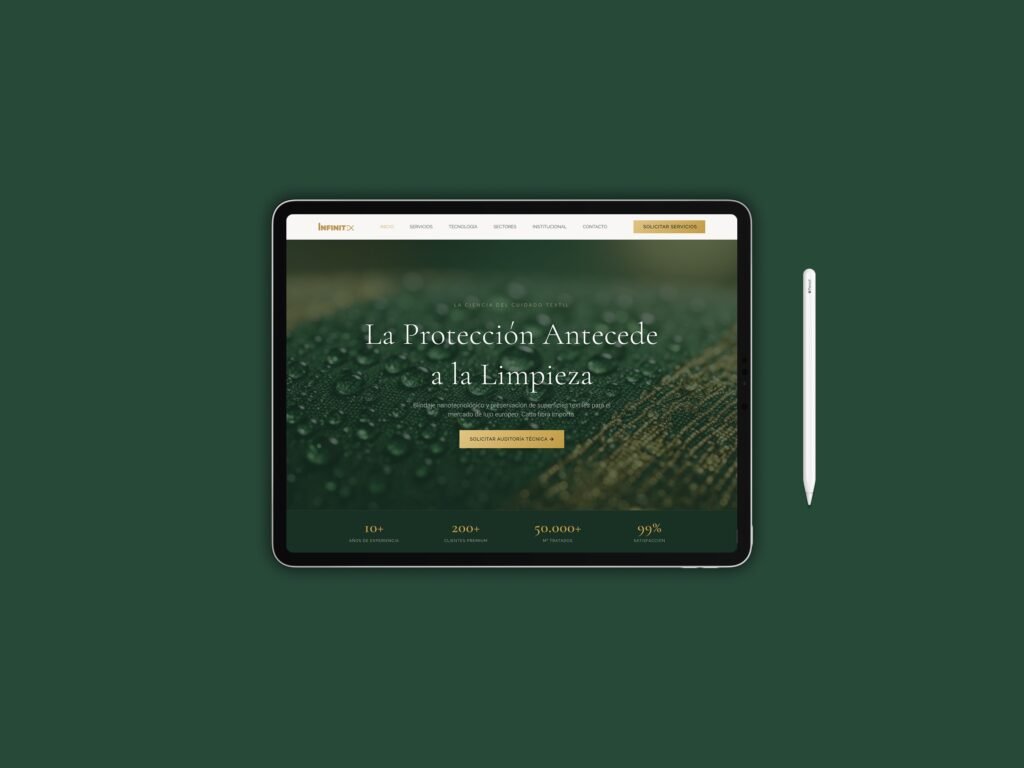 Infinitex website interface on tablet developed by Software Engineer Eládio Tchinhemba